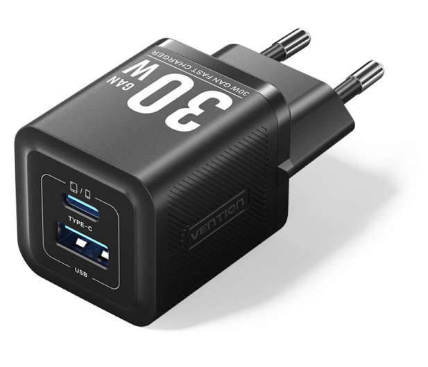 Vention Ładowarka 1x USB-A 1x USB-C GaN 30W czarna - 1543397 - zdjęcie